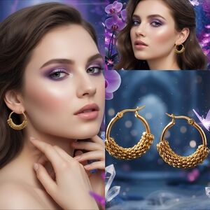 Boho Chic Textured Hoop Minimalist Earrings 18K Gold Plated Stainless Steel